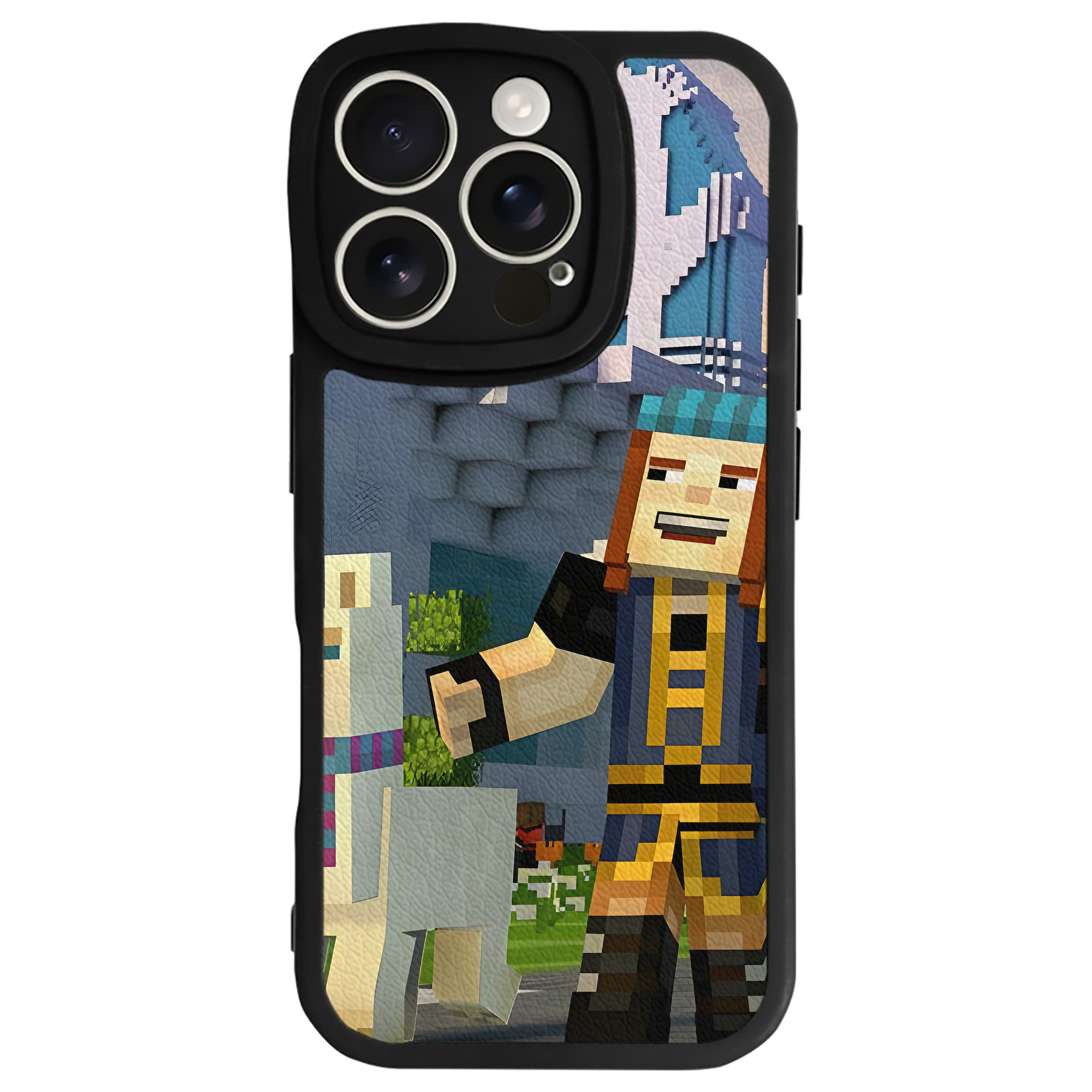 （画像用） マインクラフト ブロックの世界 Minecraft MC Block world 【iPhone 16シリーズ対応】シリコンスマホケース（レザー調） 材質：シリコン